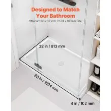 VEVOR Shower Pan 60″ L x 32″ W Single Threshold Shower Base Center Drain