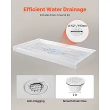 VEVOR Shower Pan 60″ L x 32″ W Single Threshold Shower Base Center Drain