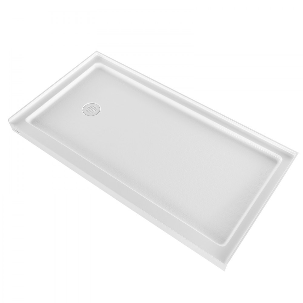 VEVOR Shower Pan, 60″ L x 32″ W Single Threshold Shower Base, Rectangle Acrylic & PVC Showering Base in White, Slip-Resistant Showering Pan Bases with Drain & Cover for Bathroom, Left Drain Location