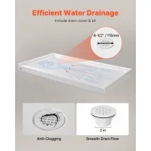VEVOR Shower Pan 60″ L x 32″ W Single Threshold Shower Base Left Drain Location
