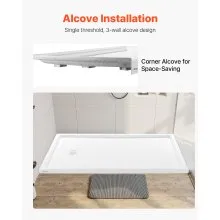 VEVOR Shower Pan 60″ L x 32″ W Single Threshold Shower Base Left Drain Location