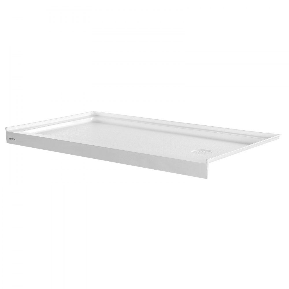 Plato de ducha VEVOR de 152 cm de largo x 81 cm de ancho con umbral único, rectangular, de acrílico y PVC, color blanco, antideslizante, con desagüe y tapa para baño, con desagüe a la derecha.