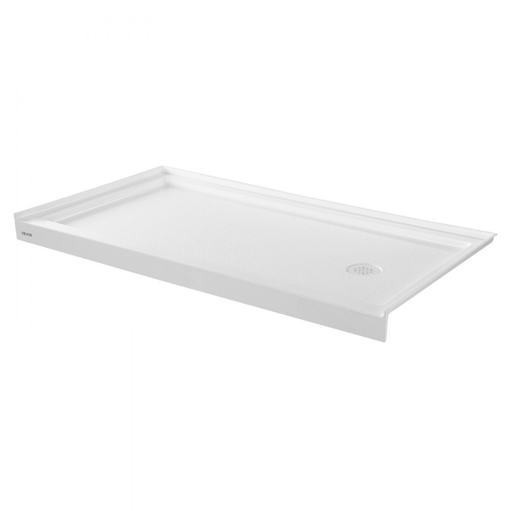 Plato de ducha VEVOR de 152 cm de largo x 81 cm de ancho con umbral único, rectangular, de acrílico y PVC, color blanco, antideslizante, con desagüe y tapa para baño, con desagüe a la derecha.
