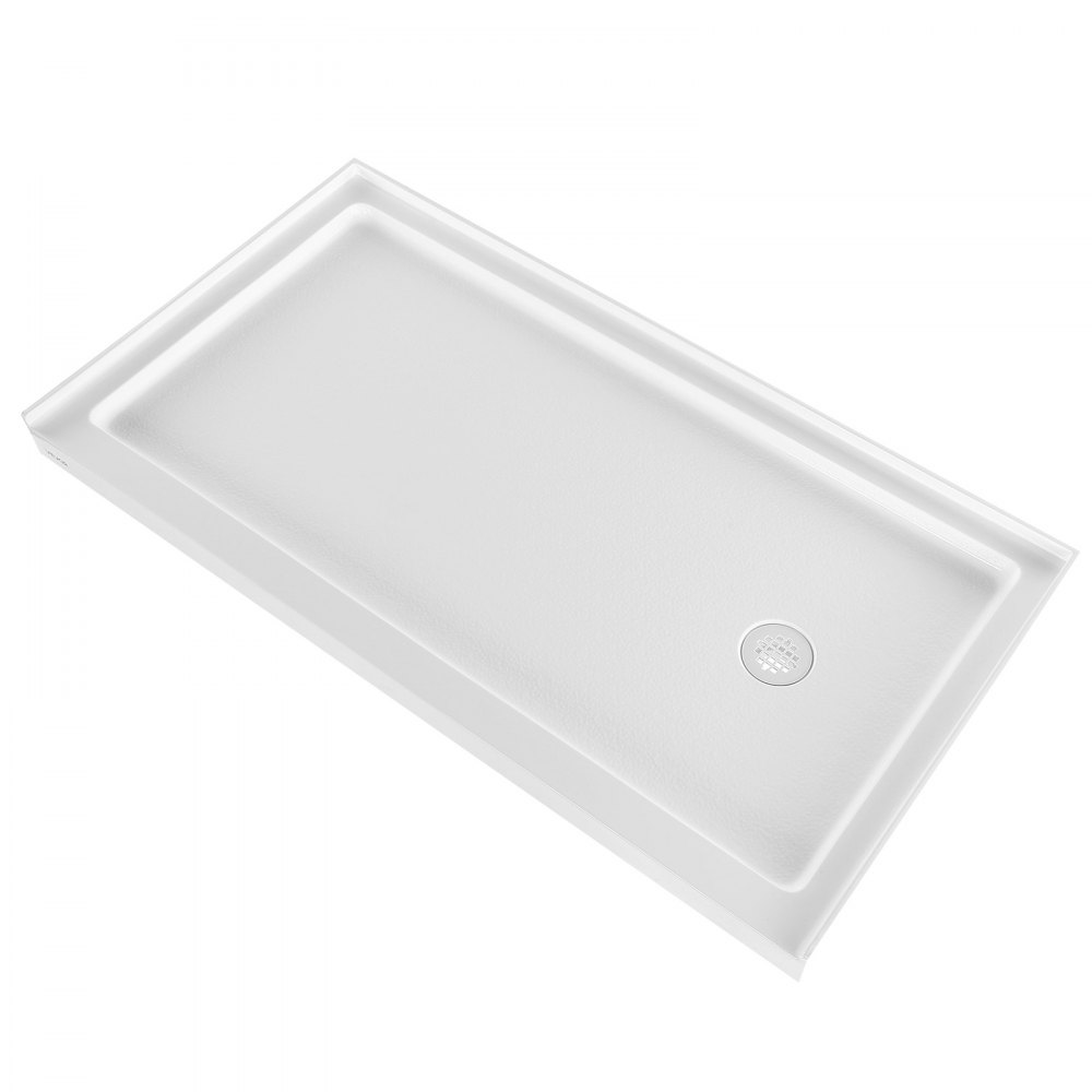 Plato de ducha VEVOR de 152 cm de largo x 81 cm de ancho con umbral único, rectangular, de acrílico y PVC, color blanco, antideslizante, con desagüe y tapa para baño, con desagüe a la derecha.