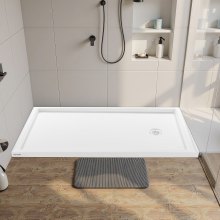 VEVOR Shower Pan, 60″ L x 32″ W Single Threshold Shower Base, Rectangle Acrylic & PVC Showering Base in White, Slip-Resistant Showering Pan Bases with Drain & Cover for Bathroom, Right Drain Location