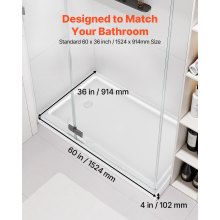 VEVOR Shower Pan, 60″ L x 36″ W Single Threshold Shower Base, Rectangle Acrylic & PVC Showering Base in White, Slip-Resistant Showering Pan Bases with Drain & Cover for Bathroom, Left Drain Location