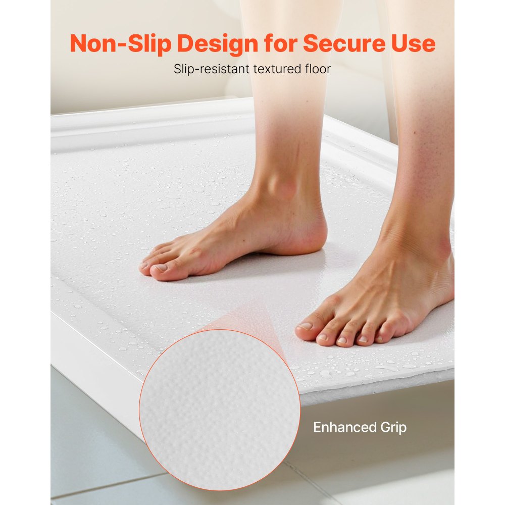 VEVOR Shower Pan, 60″ L x 36″ W Single Threshold Shower Base, Rectangle Acrylic & PVC Showering Base in White, Slip-Resistant Showering Pan Bases with Drain & Cover for Bathroom, Center Drain Location