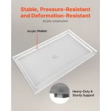 VEVOR Shower Pan, 60″ L x 36″ W Single Threshold Shower Base, Rectangle Acrylic & PVC Showering Base in White, Slip-Resistant Showering Pan Bases with Drain & Cover for Bathroom, Center Drain Location