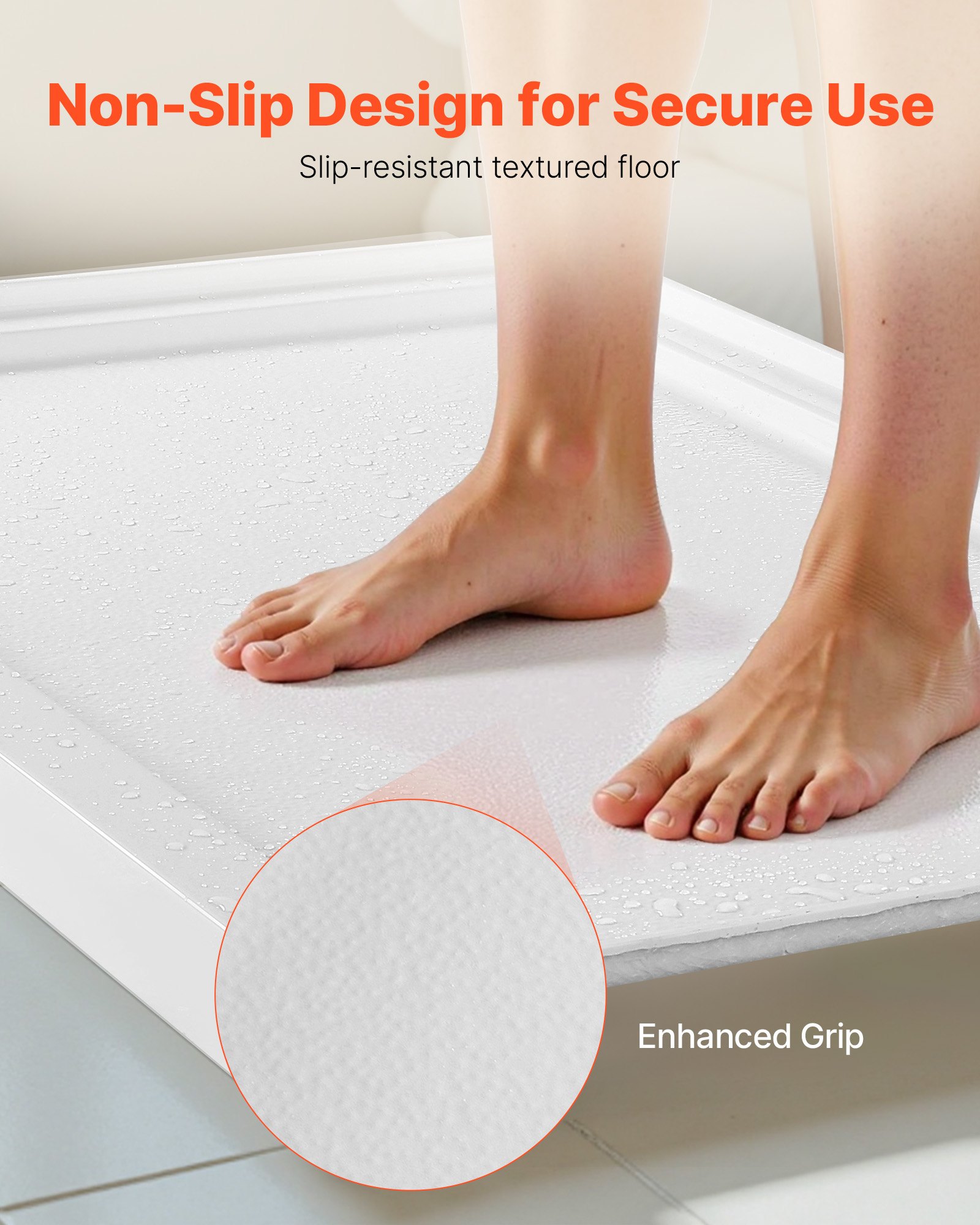 VEVOR Shower Pan, 60″ L x 36″ W Single Threshold Shower Base, Rectangle Acrylic & PVC Showering Base in White, Slip-Resistant Showering Pan Bases with Drain & Cover for Bathroom, Center Drain Location