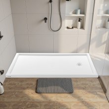 VEVOR Shower Pan, 60″ L x 36″ W Single Threshold Shower Base, Rectangle Acrylic & PVC Showering Base in White, Slip-Resistant Showering Pan Bases with Drain & Cover for Bathroom, Right Drain Location
