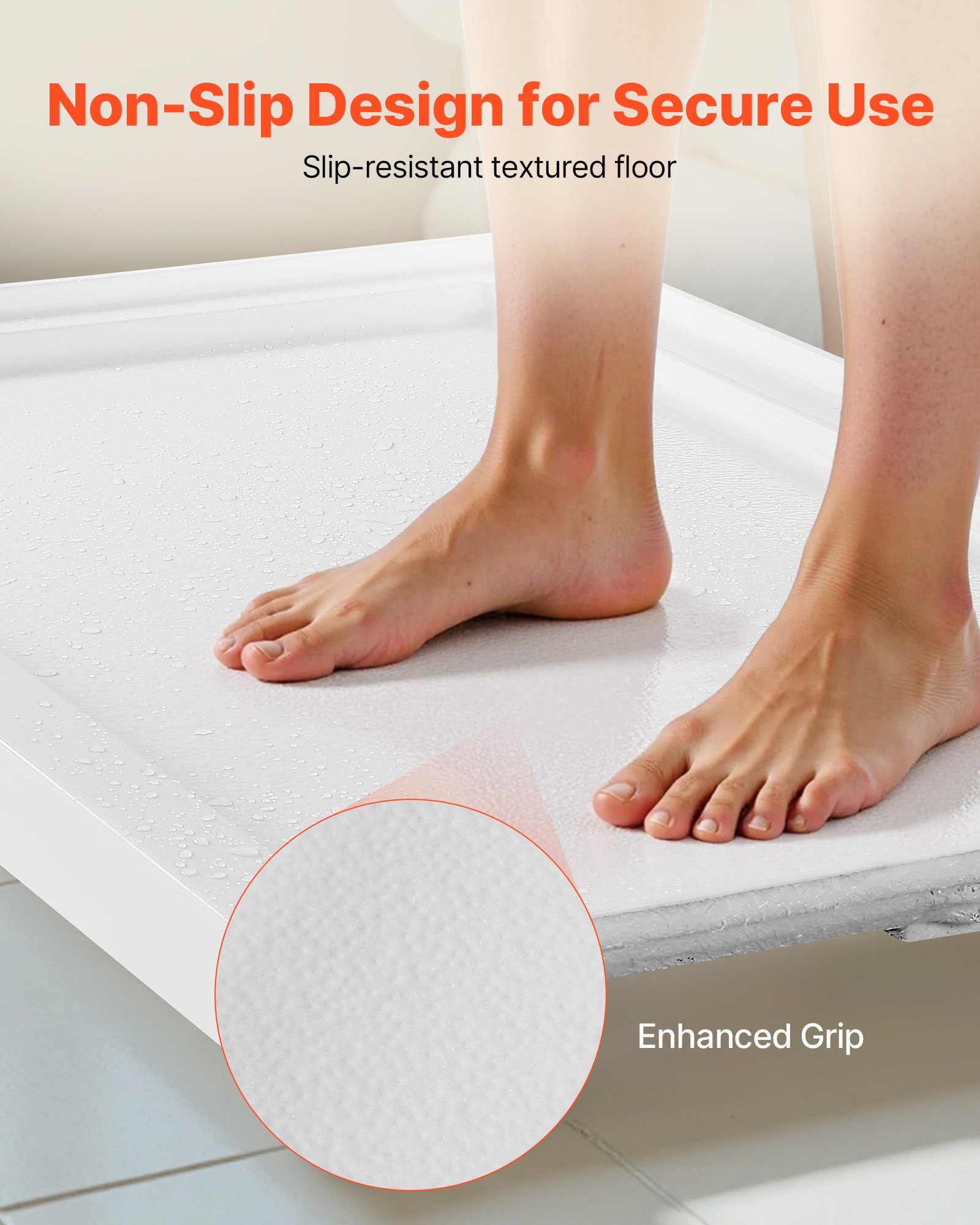 VEVOR Shower Pan, 60″ L x 36″ W Single Threshold Shower Base, Rectangle Acrylic & PVC Showering Base in White, Slip-Resistant Showering Pan Bases with Drain & Cover for Bathroom, Right Drain Location