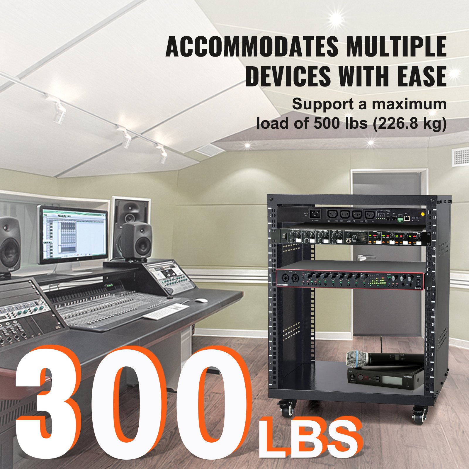 VEVOR 12U AV Rack Stand 226.8 kg Capacity Network Stereo Recording Studio Rack