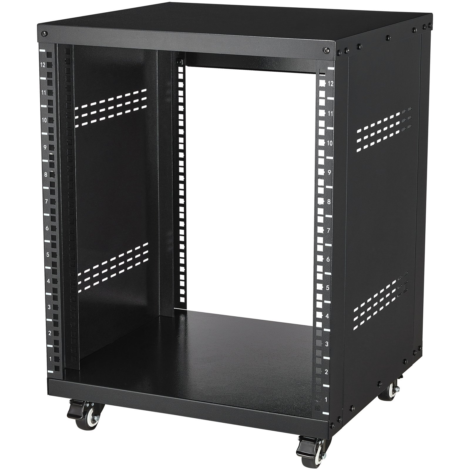 VEVOR 12U AV Rack Stand, 136.08kg Capacity, Network Stereo Recording Studio Rack with Lockable Caster Wheels Round & Square Holes, Special Vent for 482.6 mm Audio Video Musical & IT Equipment Mounting