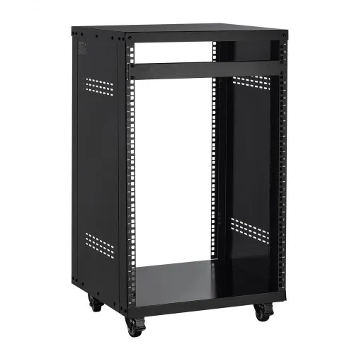 VEVOR 16U AV Rack, 90.7 kg Max Load Capacity, Home Recording Studio Rack with Lockable Caster Wheels, Open Frame Server Cabinet, Special Vent Design, for Audio Video Musical & IT Equipment Mounting
