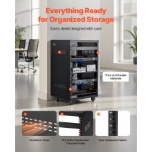 VEVOR 16U AV Rack, 200 lbs Max Capacity, Home Recording Studio Rack with Lockable Caster Wheels, Open Frame Server Cabinet, Special Vent Design, for 19-Inch Audio Video Musical & IT Equipment Mounting