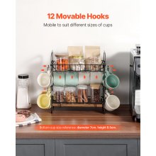 2 Tier Coffee Bar Organizer for Countertop with 12 Movable Hooks Mug Holder