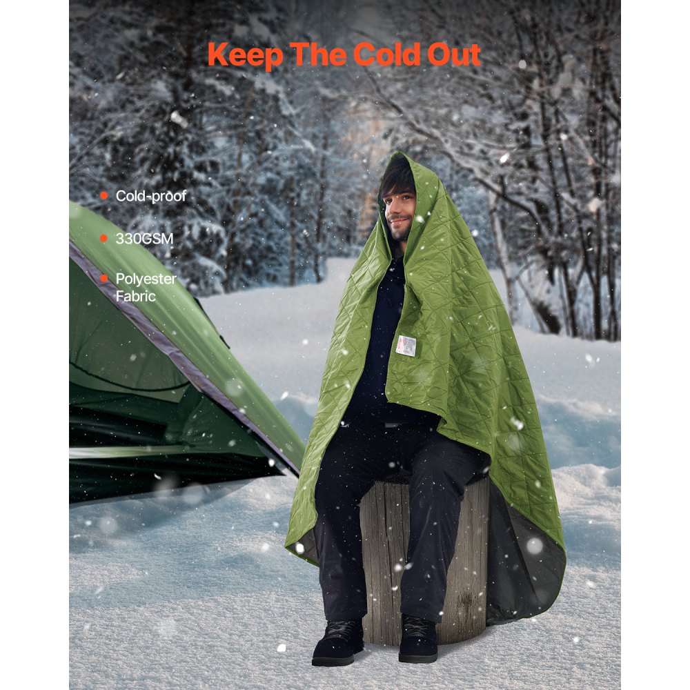 VEVOR Camping Blanket, Large Warm Stadium Blanket, Waterproof & Windproof, 330GSM Polyester Fleece, Flame Retardant, Great for Outdoors, Picnics, Hiking, Sports Events, Travel, 2.08 m x 1.4 m