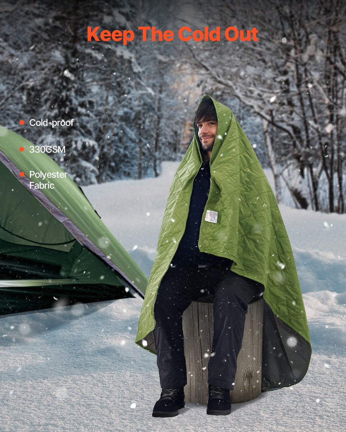 VEVOR Camping Blanket, Large Warm Stadium Blanket, Waterproof & Windproof, 330GSM Polyester Fleece, Flame Retardant, Great for Outdoors, Picnics, Hiking, Sports Events, Travel, 2.08 m x 1.4 m