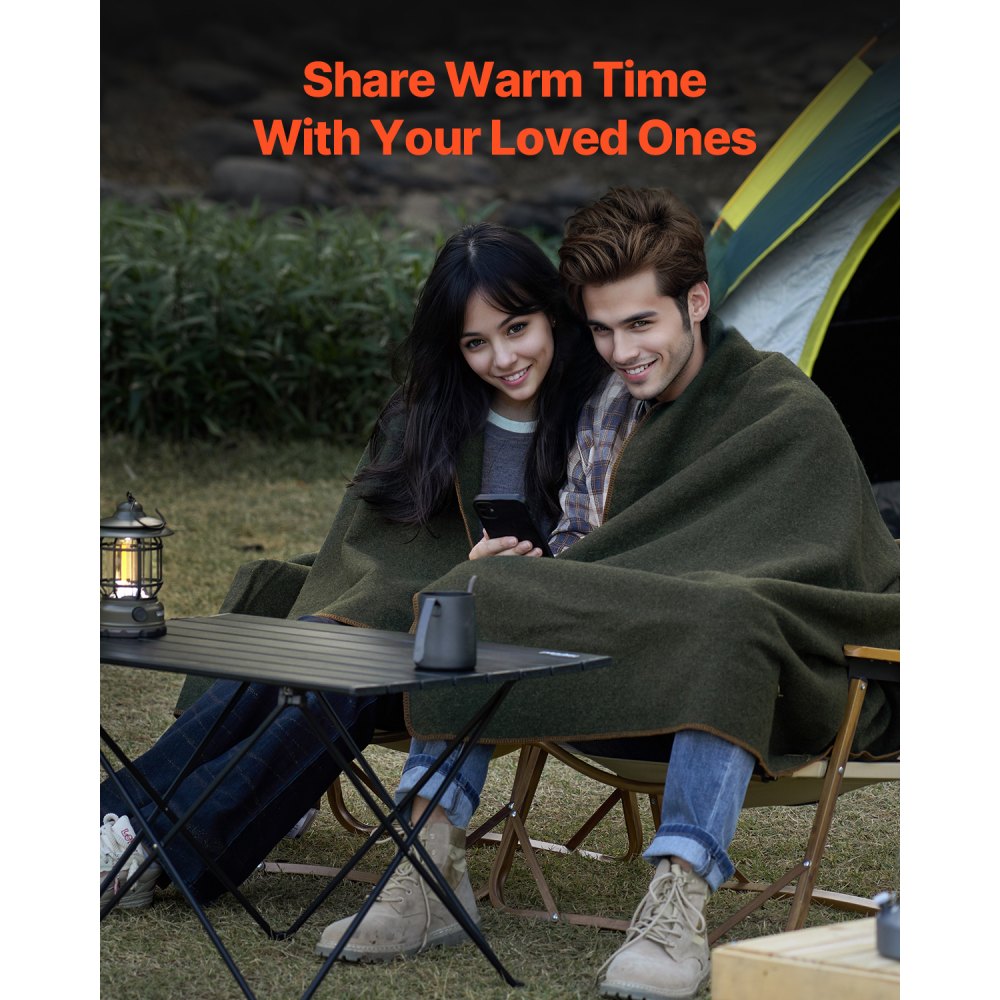 VEVOR Wool Camping Blanket, Large Warm Stadium Blanket, Waterproof & Windproof, Flame Retardant, Great for Outdoors, Picnics, Hiking, Sports Events, Travel, 64" x 88" (80% Wool), Army Green