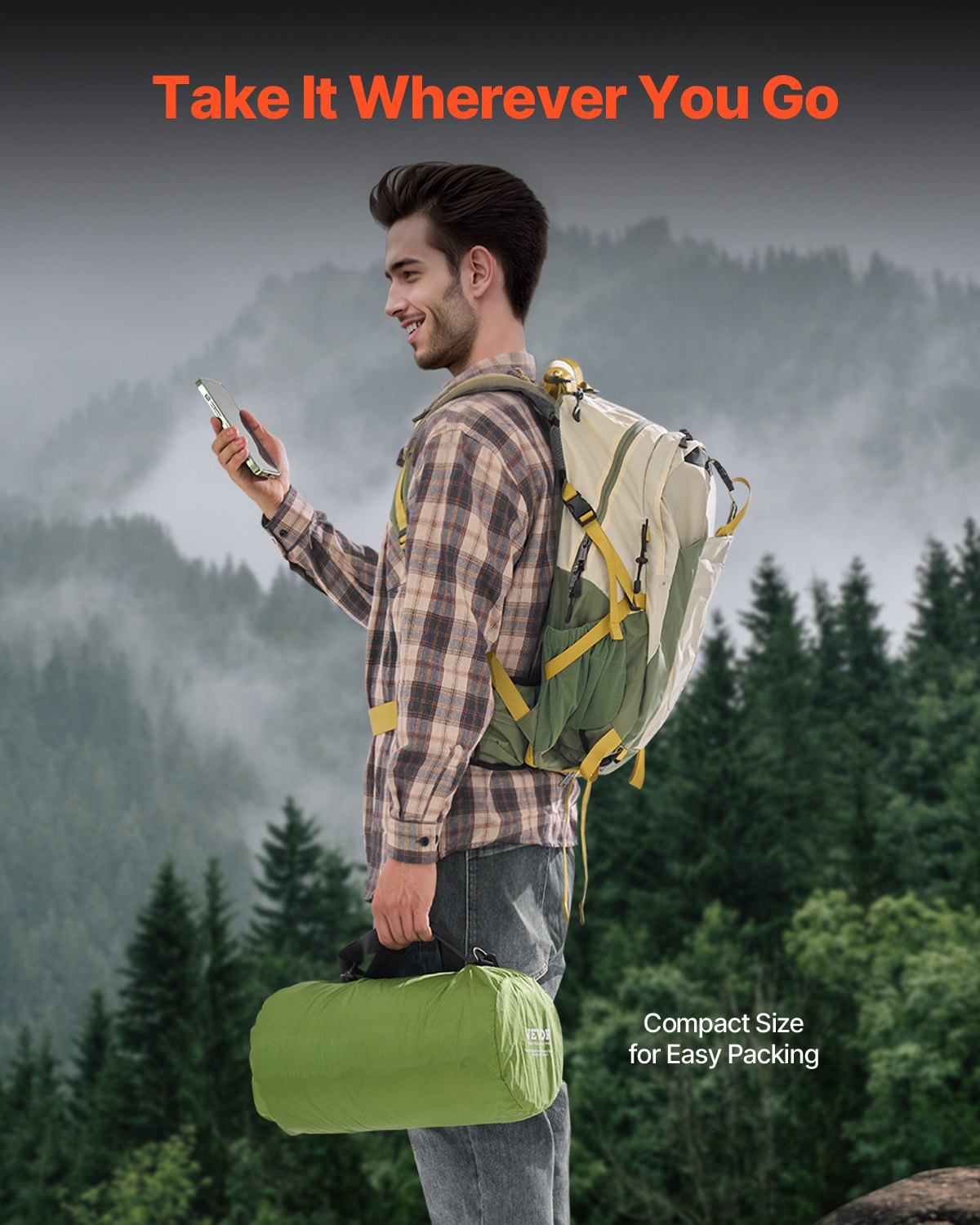 VEVOR Camping Blanket 2x1,5m (79" x 59") Wearable Warm Stadium Blanket Outdoor Light Green