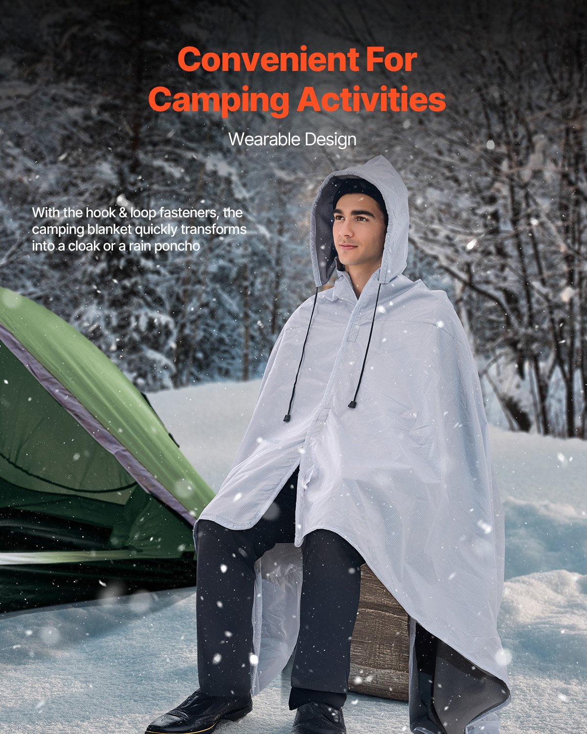 VEVOR Camping Blanket, Large Warm Wearable Stadium Blanket, Waterproof & Windproof, Polyester Fleece, Flame Retardant, Great for Outdoors, Picnics, Hiking, Sports Events, Travel, 79" x 59", Light Grey