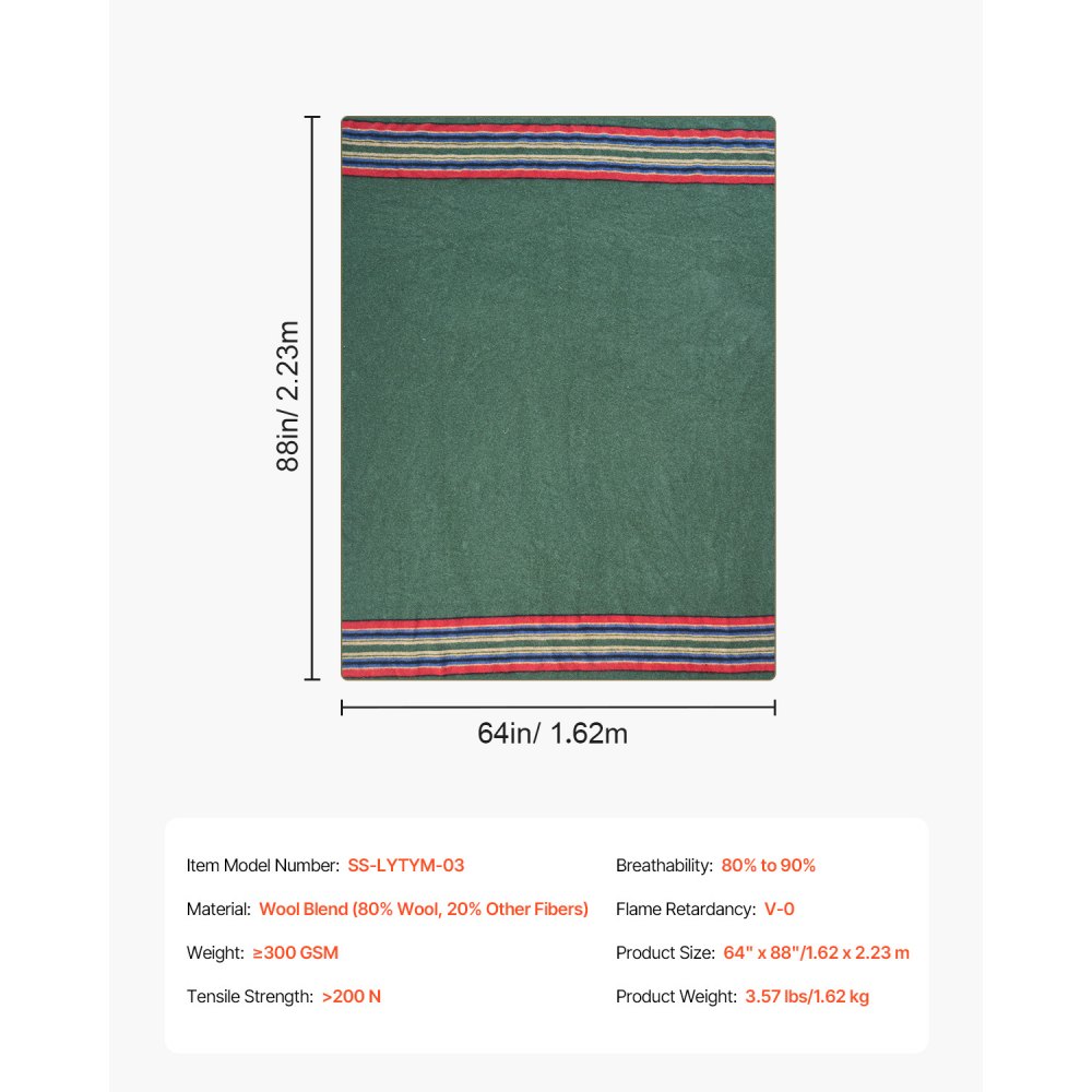 VEVOR Wool Camping Blanket 1,62x2,23 m (64" x 88") Warm for Camping Hiking Travel Texture