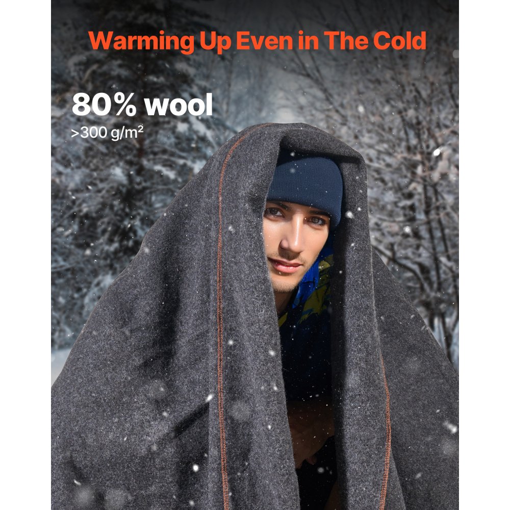 VEVOR Wool Camping Blanket, Large Warm Stadium Blanket, Waterproof & Windproof, Flame Retardant, Great for Outdoors, Picnics, Hiking, Sports Events, Travel, 1.62 m x 2.23 m (80% Wool), Light Grey
