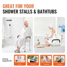 VEVOR Chaise de douche, siège de douche avec dossier, tabouret de douche réglable en hauteur, chaise de douche pour baignoire de douche intérieure, banc de salle de bain antidérapant, chaise de bain pour personnes âgées handicapées, capacité de 350 LBS
