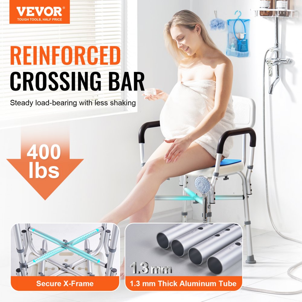 VEVOR Shower Chair Seat with Padded Arms and Back, Shower Stool