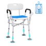 VEVOR Shower Chair Seat with Padded Arms and Back, Shower Stool with Reinforced Crossbar, Shower Chair for Inside Shower Bathtub, Adjustable Height Bench Bath Chair for Elderly Disabled, 400 lbs
