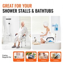 Scaun pentru duș VEVOR cu cotiere și spătar căptușit, scaun de duș cu bară transversală, scaun de duș pentru interiorul căzii de duș, scaun de baie reglabil pe înălțime pentru persoane vârstnice cu dizabilități, capacitate 181,4 kg