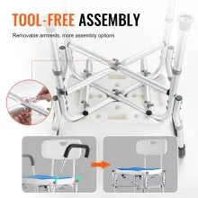 VEVOR Shower Chair Seat with Padded Arms and Back, Shower Stool with Reinforced CrossBar, Adjustable Height Bench Bath Chair for Elderly Disabled, Shower Chair for Inside Shower Bathtub, 400 lbs