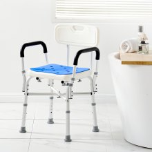 VEVOR duschstolssits med vadderade armstöd och rygg, duschpall med korsningsstång, duschstol för invändigt duschbadkar, justerbar höjdbänk badstol för äldre funktionshindrade, 181,4 kg kapacitet