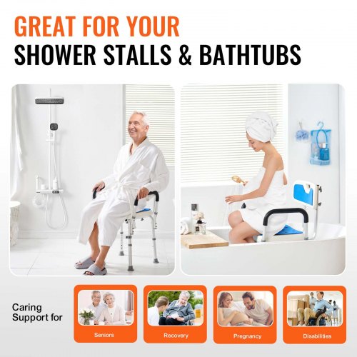 Silla de ducha para ducha interior, banco de ducha para ancianos y  discapacitados, asiento de ducha resistente con brazos y respaldo, silla de  baño
