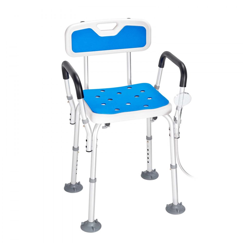 VEVOR Shower Chair Seat with Padded Armrests and Back, Shower Stool with Suction Feet, Shower Chair for Inside Shower Bathtub, Adjustable Height Bench Bath Chair for Elderly Disabled, 181.4kg Capacity