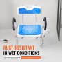 VEVOR shower chair with blue seat, rust-resistant in wet conditions, built with high-strength pe.