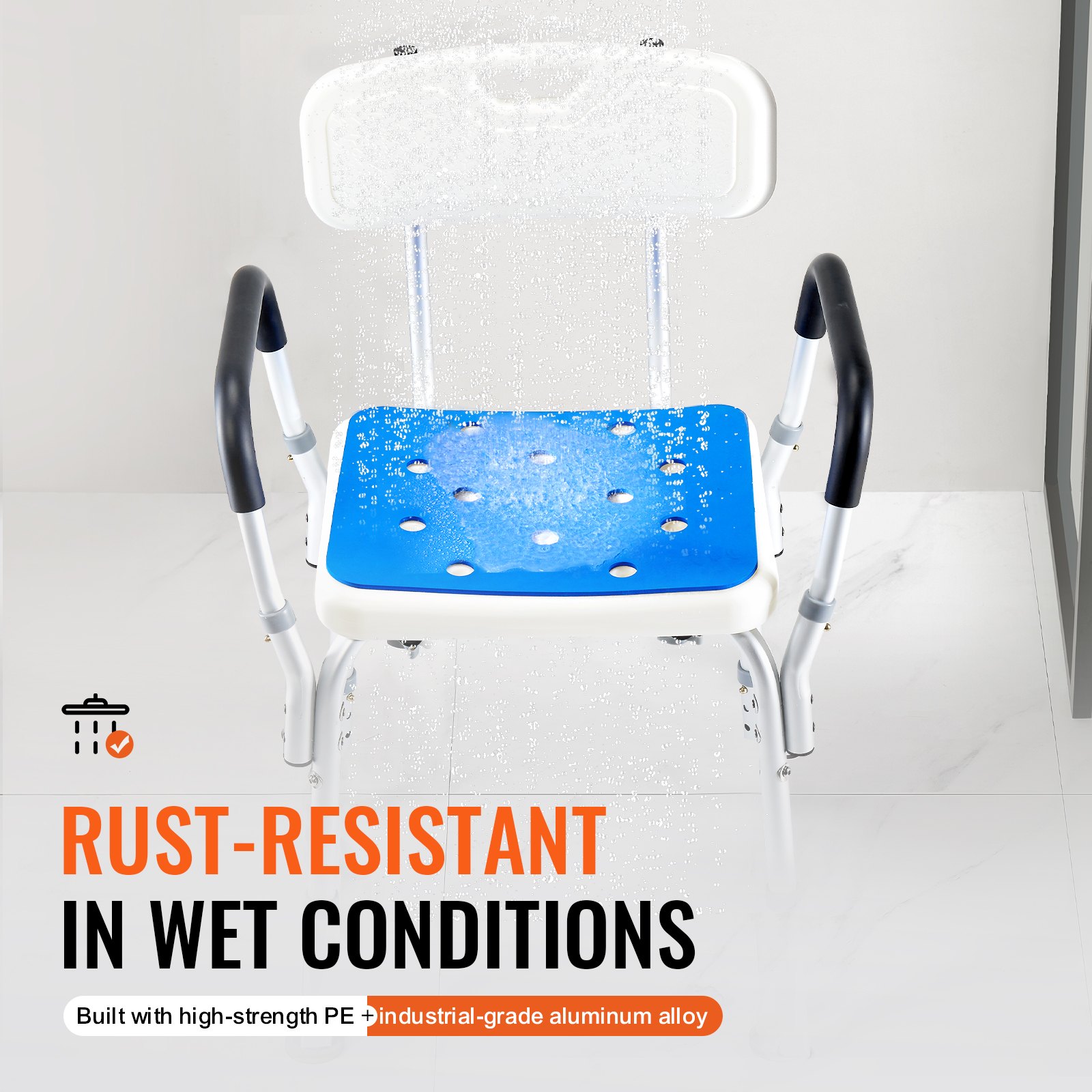 VEVOR Shower Chair, 400 lbs Capacity, Shower Seat with Back, Adjustable Height Shower Stool, Shower Chair for Inside Shower Bathtub, Non-slip Bathroom Bench Bath Chair for Elderly Disabled Handicap