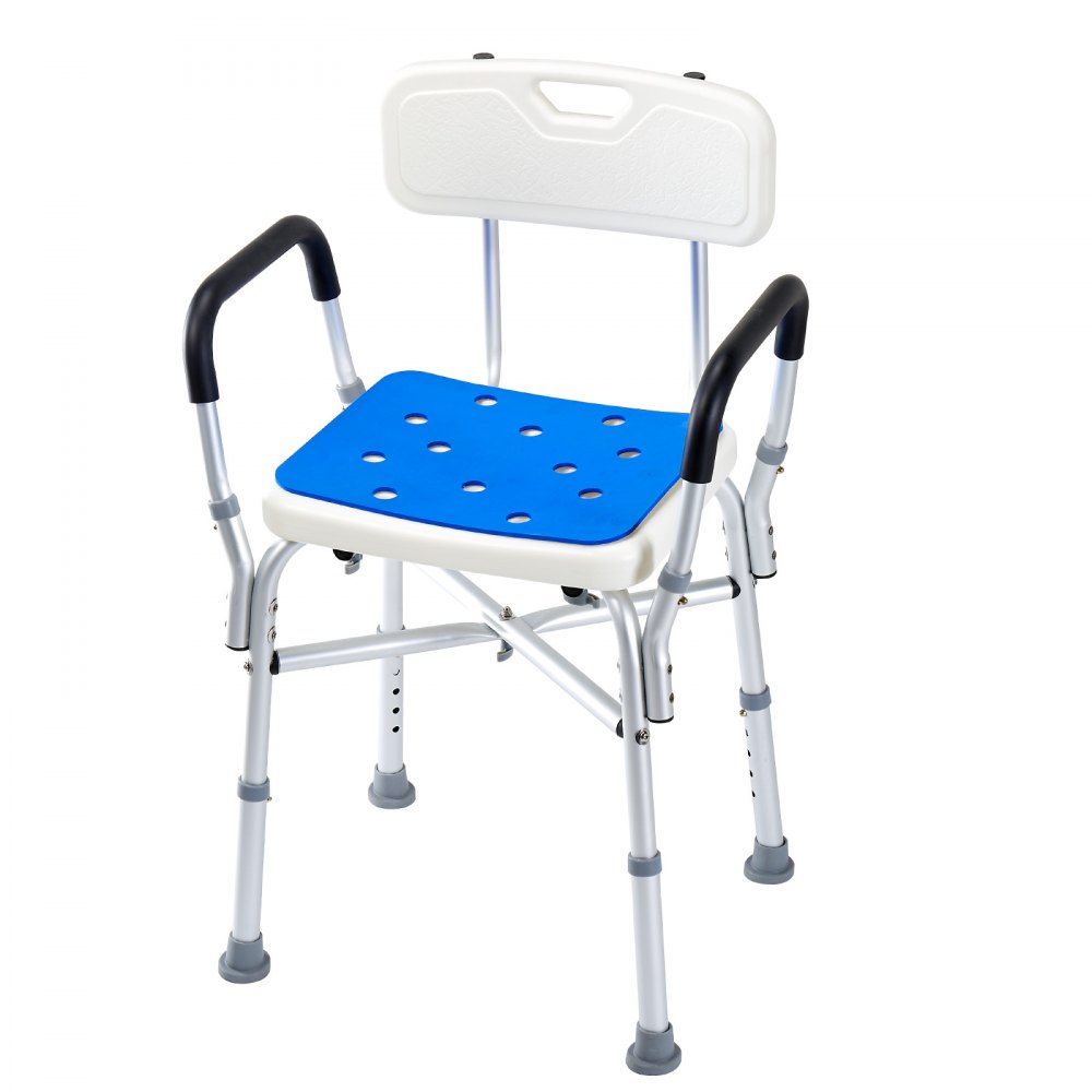 VEVOR Shower Chair Seat, 400 lbs Capacity, Shower Stool with Crossing Bar, Padded Armrests and Back, Shower Chair for Inside Shower Bathtub, Adjustable Height Bench Bath Chair for Elderly Disabled