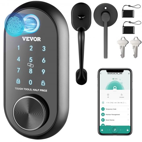 VEVOR Smart Lock, 5-in-1 Smart Door Knob, Fingerprint Deadbolt with App Control, Keyless Entry Door Lock with Independent Handle, Bluetooth Smart Lock, Biometric Door Lock, Keypad Digital Door Lock
