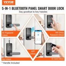 VEVOR Smart Lock, 5-in-1 Smart Door Knob, Fingerprint Deadbolt with App Control, Bluetooth Smart Lock, Keyless Entry Door Lock with Handle, Biometric Door Lock, Keypad Digital Door Lock for Front Door