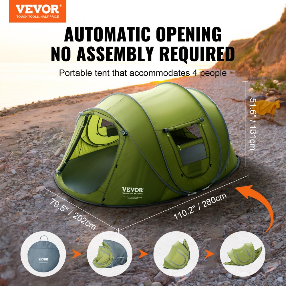 God følelse Kontinent At hoppe VEVOR Camping Tent, 9.2 x 6.6 x 4.3 ft Pop Up Tent for 4 Person, Easy Setup  Waterproof Backpacking Tent, with Door and Window, for Outdoor Family  Camping, Hiking, Hunting, Mountaineering Travel | VEVOR US