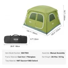 Tienda de campaña VEVOR, 10 x 9 x 6,5 pies para 6 personas, tienda de campaña ligera impermeable para mochileros, fácil instalación, con puerta y ventana, para camping familiar al aire libre, senderismo, caza, viajes de montañismo