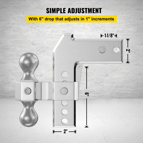 AUH Adjustable Trailer Hitch – 6 Drop/Rise With Shackle, Fits 2 Receiver, Aluminum Alloy