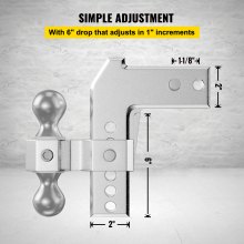 VEVOR Adjustable Trailer Hitch, Fits 6.35 cm Receiver, 15.24 cm Drop Ball Mount Hitch with Forged Aluminum Shank & Two Iron Balls, 5670 kg Towing Capacity for Most Common Needs, Dual Locking Pins