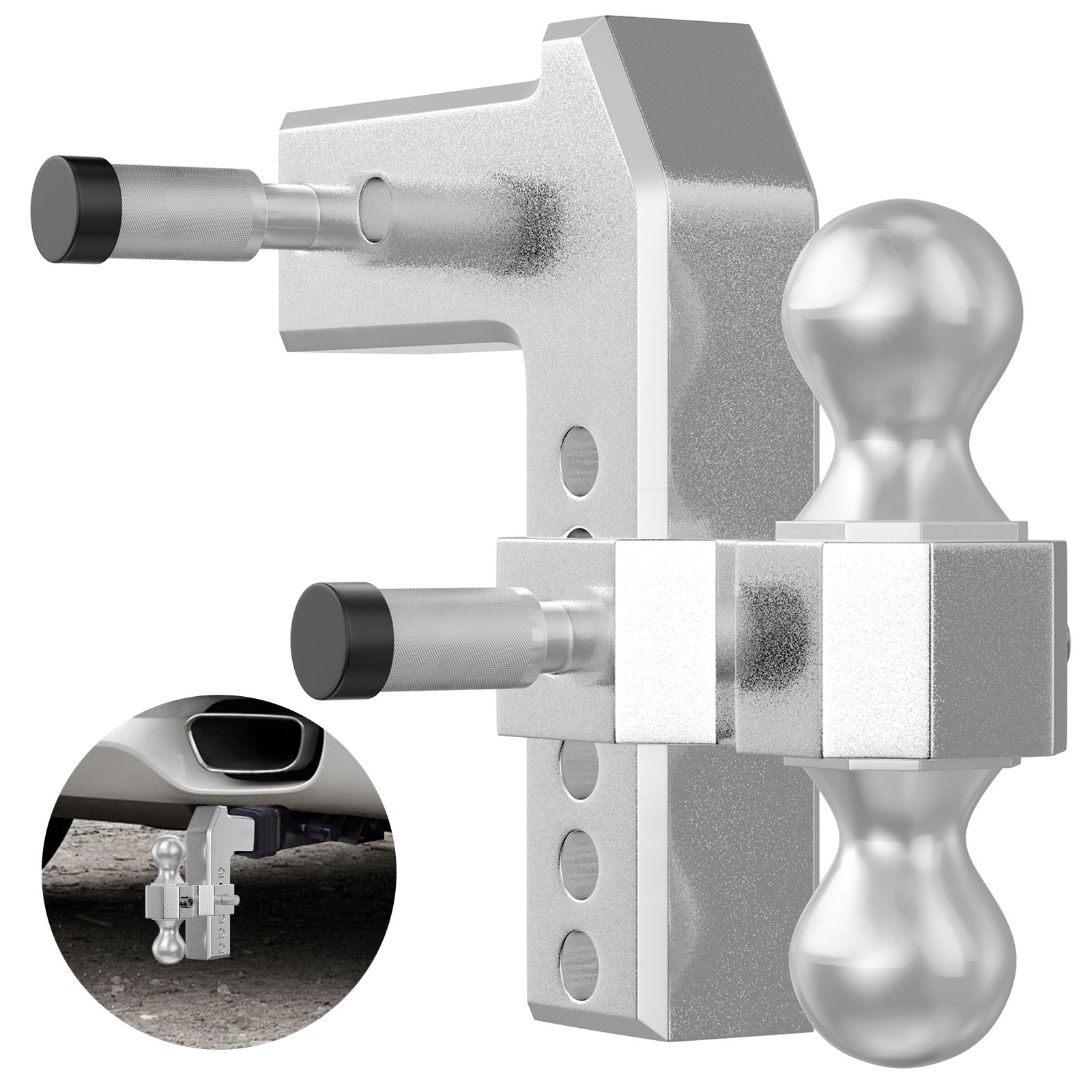 VEVOR Adjustable Trailer Hitch, Fits 6.35 cm Receiver, 15.24 cm Drop Ball Mount Hitch with Forged Aluminum Shank & Two Iron Balls, 5670 kg Towing Capacity for Most Common Needs, Dual Locking Pins