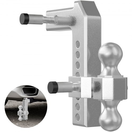VEVOR Adjustable Trailer Hitch, Fits 2.5" Receiver, 8" Drop Ball Mount Hitch w/ Forged Aluminum Shank & Two Iron Balls, 12500 LBS Towing Capacity for Most Common Needs, Dual Locking Pins Included