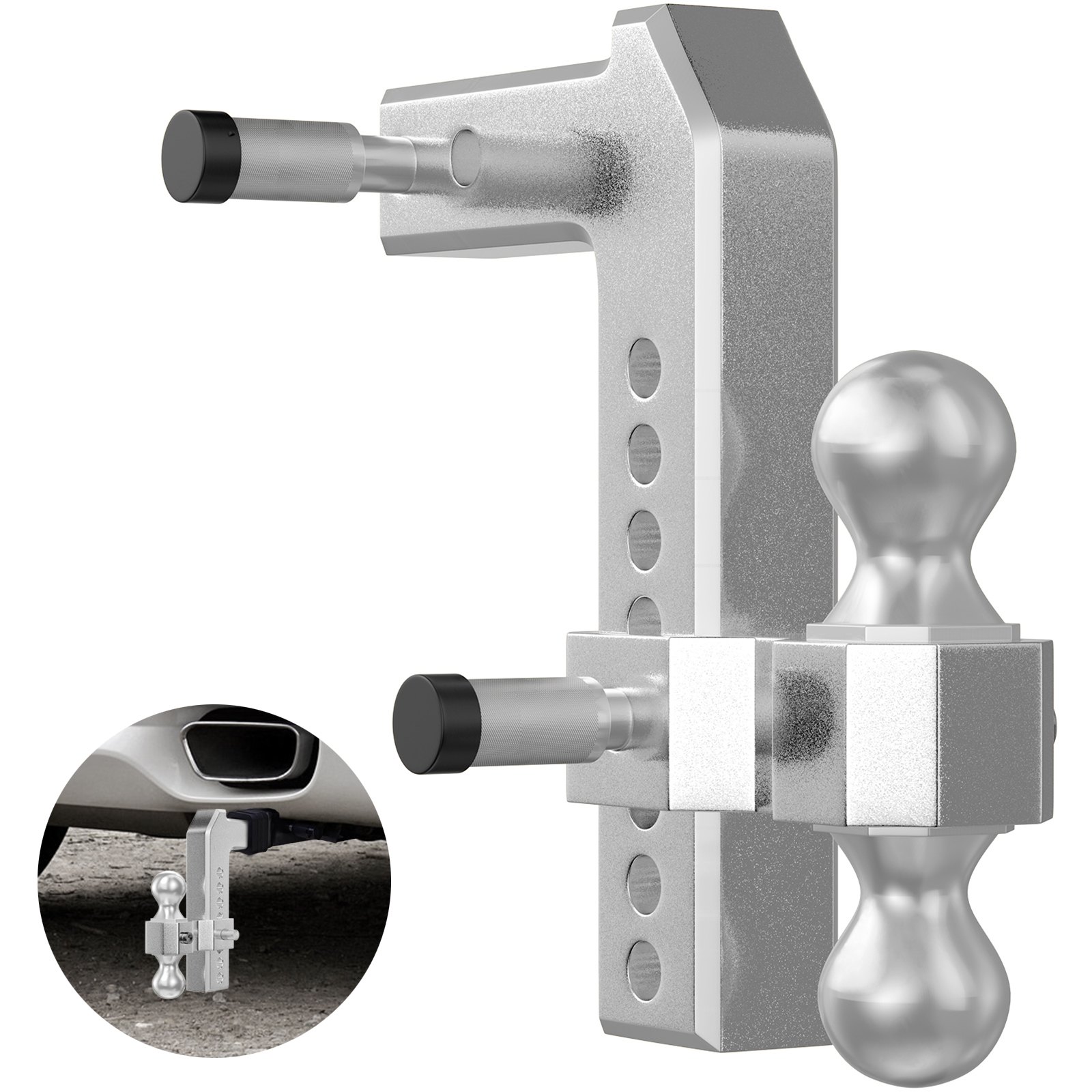 VEVOR Adjustable Trailer Hitch, Fits 2.5" Receiver, 8" Drop Ball Mount Hitch w/ Forged Aluminum Shank ＆ Two Iron Balls, 12500 LBS Towing Capacity for Most Common Needs, Dual Locking Pins Included