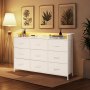 VEVOR 9 Drawer Dresser, Fabric Drawer Dresser with Fabric Bin, Storage Drawers with Sturdy Metal Frame, LED Lights & Built-in Outlet, Fabric Storage Tower for Bedroom, Hallway, White