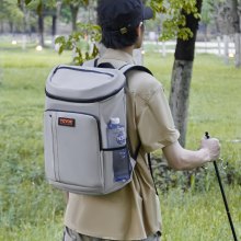 VEVOR Cooler Backpack, 28 Cans Backpack Cooler Leakproof, Waterproof Insulated Backpack Cooler, Lightweight Beach Cooler Bag with Shoulder Padding and Mesh Pocket for Hiking, Camping, BBQ, Grey