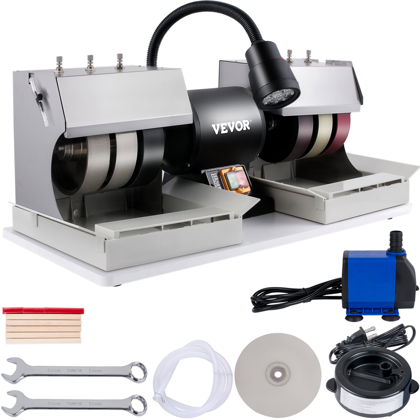 VEVOR 6" Cabbing Machine, 180W, 110V Lapidary Rock Grinder Polisher W/Lamp & Water Pump, Gem Faceting Machine, 1800RPM Rock Grinding Machine for Gem Jade Stone, Create Cabochons for Necklaces